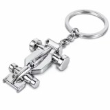 Breloc chei masina F1 metalic cromat, accesoriu elegant pentru pasionati