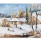 Tablou peisaj de iarna pictat manual, iarna pe ulita, 70x50cm ulei pe panza, Constantin Feraru