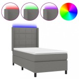 Cumpara ieftin Pat cu arcuri, saltea si LED, gri inchis, 90x200 cm, textil