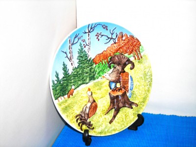 Farfurie perete portelan anii 40, basorelief, pictata - Pasari - SMF Schramberg foto