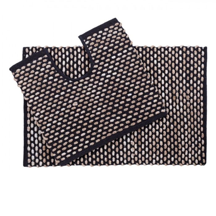 Set Covorașe Baie, Model, 2 Bucăți, Culoare Negru Bej, Dimensiuni 80x50cm și 50x45cm