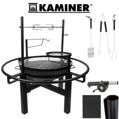 Gratar carbune Kaminer 5 in 1 cu rotisor, accesorii, suflanta, Negru foto