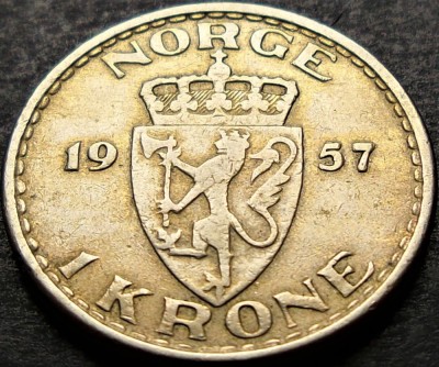 Moneda 1 COROANE / KRONE - NORVEGIA, anul 1957 * cod 413 E foto