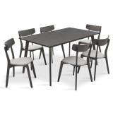 Cumpara ieftin Set Masa si Scaune Benson-Toto 7 Piese Gri Rustic 150x90x75 cm