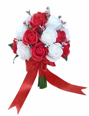 Buchet de Flori EVENTISSIMI - 27 Trandafiri, Alb Rosu foto