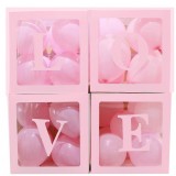 Set 4 cutii pentru baloane, flippy, model scris love, tematica iubire, cuburi decorative din plastic, accesorii pentru petrecere, 30 x30 cm, transpare