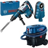 Bosch GBH 8-45 DV + GDE 68 + GAS 12-25 PL - Rotopercutor SDS-Max 1500 W 12.5 J valiza plastic + Adaptor aspirare scule electrice 68 mm + Aspirator ume