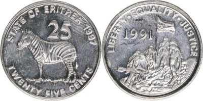 Eritrea 1997 - 25 cents, zebra, UNC foto