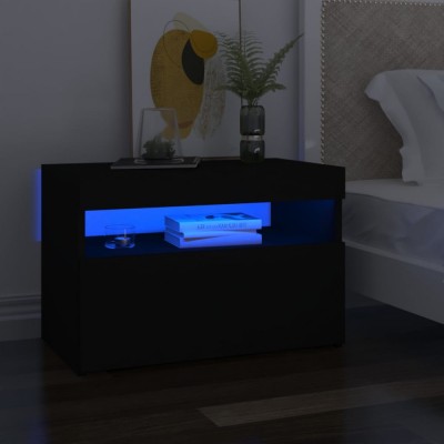 Noptieră cu lumini LED, negru, 60x35x40 cm, lemn prelucrat foto