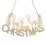 Decoratiune Craciun, Model Christmas, Lemn, Glitter Bej, 30cm, Oem