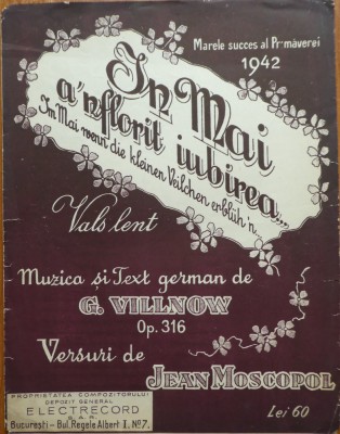Partitura valsului In Mai a-nflorit iubirea, versuri Jean Moscopol, 1942 foto