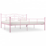 Cadru de pat, roz, 180 x 200 cm, metal, Cires, Dublu, Cu polite semirotunde, vidaXL