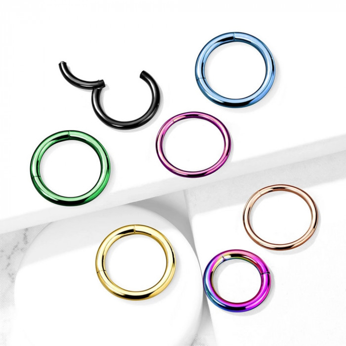 Piercing din oțel chirurgical &ndash; inel colorat, &icirc;nchidere cu balamale, 2 mm - Culoare Piercing: Auriu