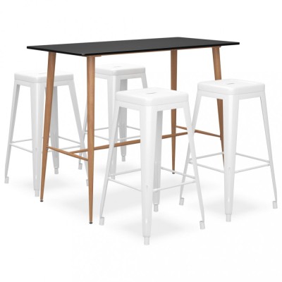 vidaXL Set mobilier de bar, 5 piese, negru și alb foto