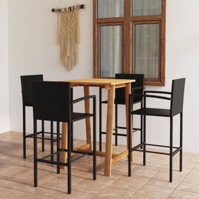 Set mobilier de bar de gradină, 5 piese, negru foto