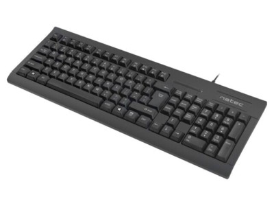 Tastatură neagră USB A NATEC, US layout, cablu 1,5m, 104 butoane, ergonomic foto