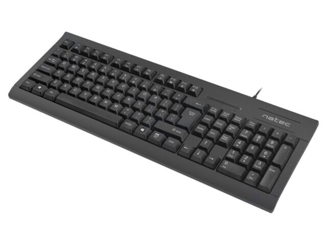Tastatură neagră USB A NATEC, US layout, cablu 1,5m, 104 butoane, ergonomic