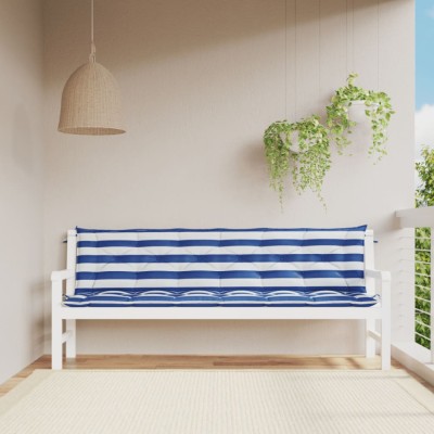 Gossi perne banca, 2 buc, dungi albastre si albe, 200x50x7 cm, textil foto