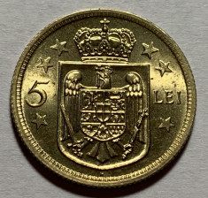 5 Lei 1930 H, Romania UNC, Luciu de batere foto