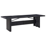 vidaXL Masă de grădină, negru, 240 x 90 x 74 cm, poliratan și sticlă