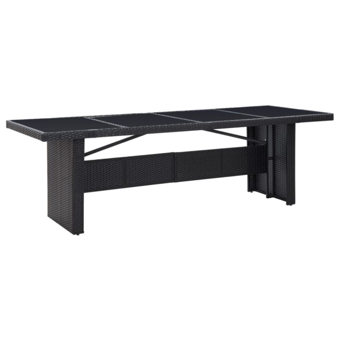 vidaXL Masă de grădină, negru, 240 x 90 x 74 cm, poliratan și sticlă 310071