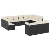 Set mobilier de gradina cu perne, 13 piese, negru, poliratan