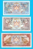Bhutan SET 3x (p#12+13+14) 1+2+5 Ngultrum 1985 UNC 'Dragoni Druk'; (ROG CITITI DETALIILE!)