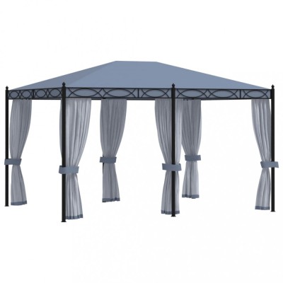 vidaXL Pavilion cu ecrane din plasă, antracit, 3 x 4 m, oțel foto