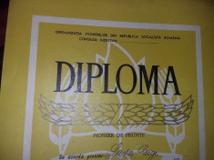 DIPLOMA DE PIONIERI-PIONIER DE FRUNTE 1969-TOT INAINTE-Comunista/Ceausista,T.GRA foto