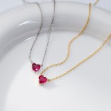 Cumpara ieftin Colier din Argint 925 cu Pandantiv Inima Zirconia Rosu Rubin, Stil Minimalist