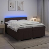Cumpara ieftin Pat boxspring cu saltea Maro inchis 200 x 200 cm Tesatura