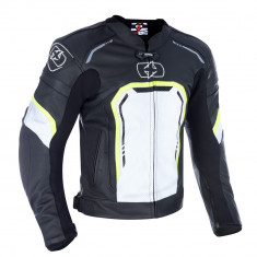 Geaca piele Oxford Strada Sport, protectii umeri/coate, negru/alb/galben fluo, M Cod Produs: MX_NEW LM183102MOX foto