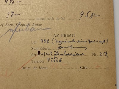Krikor H. Zambaccian - document Corneliu Baba - manuscris, semnatura olografa foto