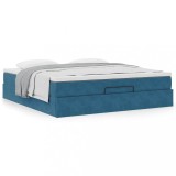 Cadru Pat Otoman cu Saltea 180x200 cm Catifea Albastru Inchis + Topper, Depozitare Amplă