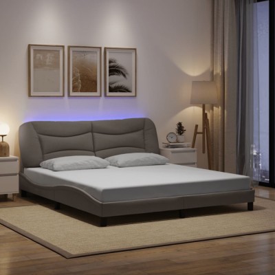 Gossi cadru de pat cu lumini led, gri taupe, 180x200 cm, textil foto