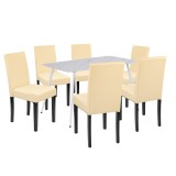 Set masa Leziter Megan 6 1 alb-bej 140x80cm Piatra Sinterizata Piele ECO