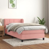 Cumpara ieftin Pat box spring cu saltea, roz, 90x190 cm, catifea