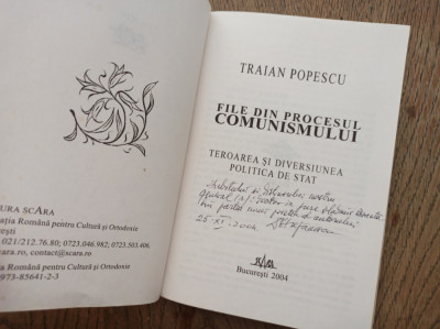 TRAIAN POPESCU/legionar (dedicatie* semnatura) FILE DIN PROCESUL COMUNISMULUI foto