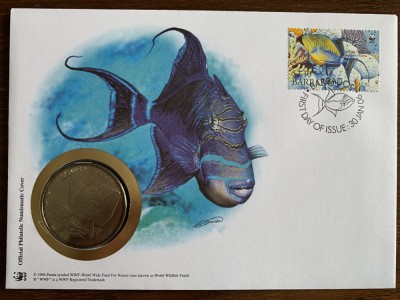 barbados - pesti - FDC cu medalie, fauna wwf foto