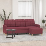 VidaXL Canapea cu 3 locuri și taburet, roșu vin, 180 cm, textil