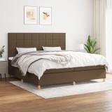 vidaXL Pat box spring cu saltea, maro &icirc;nchis, 200x200 cm, textil