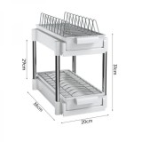 Scurgator vase, cu 2 nivele, sistem de glisare si scurgere a apei, dimensiuni 38 x 20 x 31 cm, din metal si plastic, alb