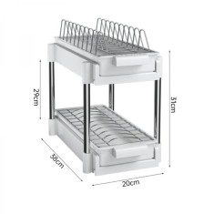 Scurgator vase, cu 2 nivele, sistem de glisare si scurgere a apei, dimensiuni 38 x 20 x 31 cm, din metal si plastic, alb