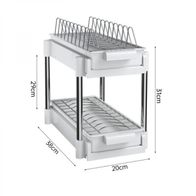 Scurgator vase, cu 2 nivele, sistem de glisare si scurgere a apei, dimensiuni 38 x 20 x 31 cm, din metal si plastic, alb foto