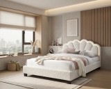Pat tapitat Comfort 2 cu LED, 90x200, cadru din lemn cu somiera fixa, culoare Crem