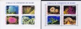 ROMANIA 2001/2002 LP 1570 a LP 1577 a CORALI SI ANEMONE BLOCURI DE 4 MARCI MNH