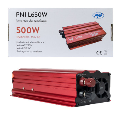 Resigilat : Invertor de tensiune PNI L650W alimentare duala 12V/24V, iesire 230V, foto