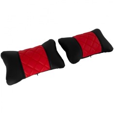 Set 2 Buc Perne Tetiere Auto Universale Pentru Gat Un Confort Mai Bun In Timpul Unei Calatorii Lungi Cu Ma?Ina, Negru Cu Rosu POD036 foto