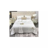Cumpara ieftin Lenjerie de Pat din Matase cu Pilota, 4 Piese pentru Pat Dublu - Alb - SIPRG-01