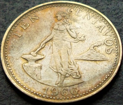 Moneda 10 CENTAVOS - FILIPINE, anul 1966 *cod 5147 = patina superba foto